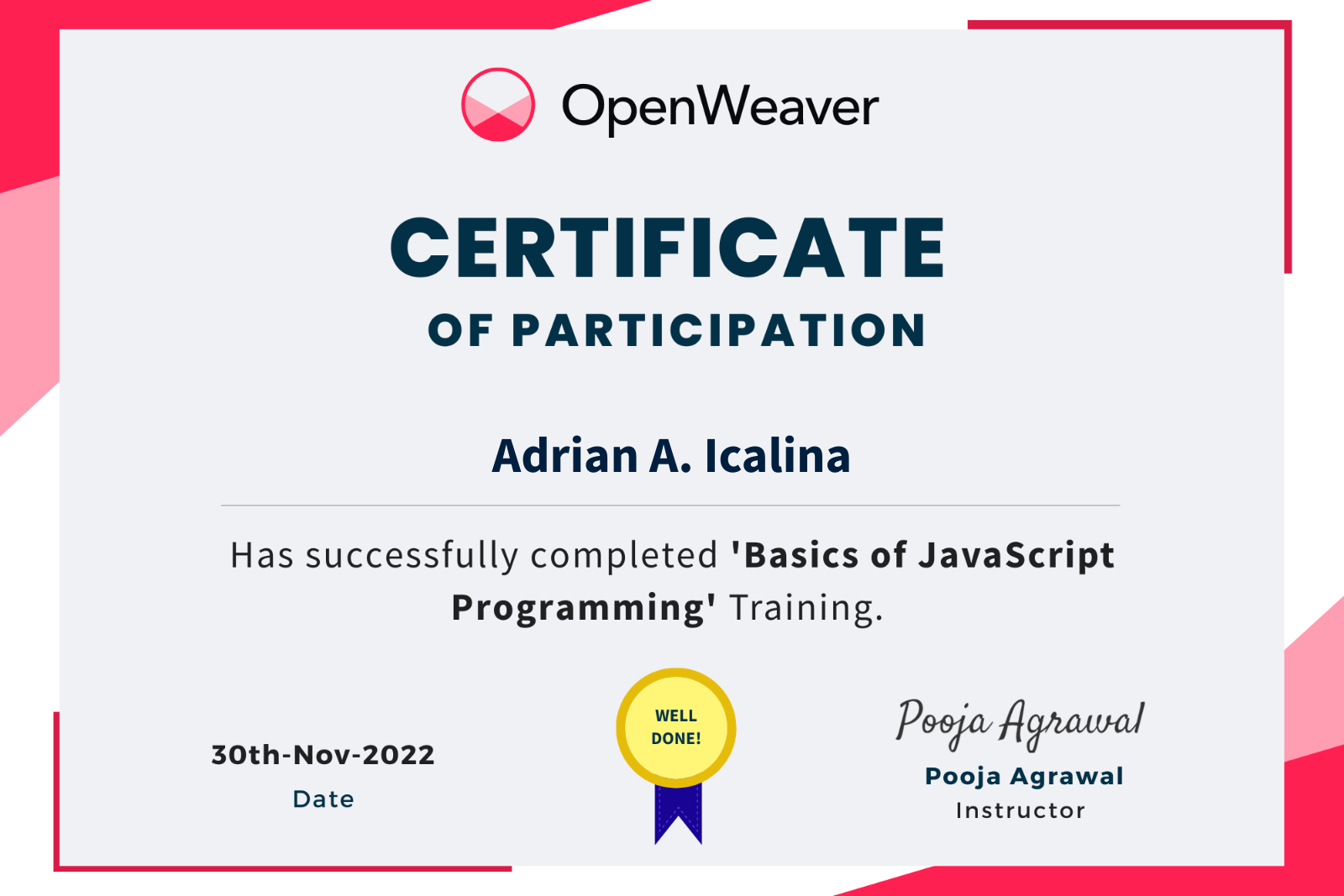 JavaScript Training Certificate