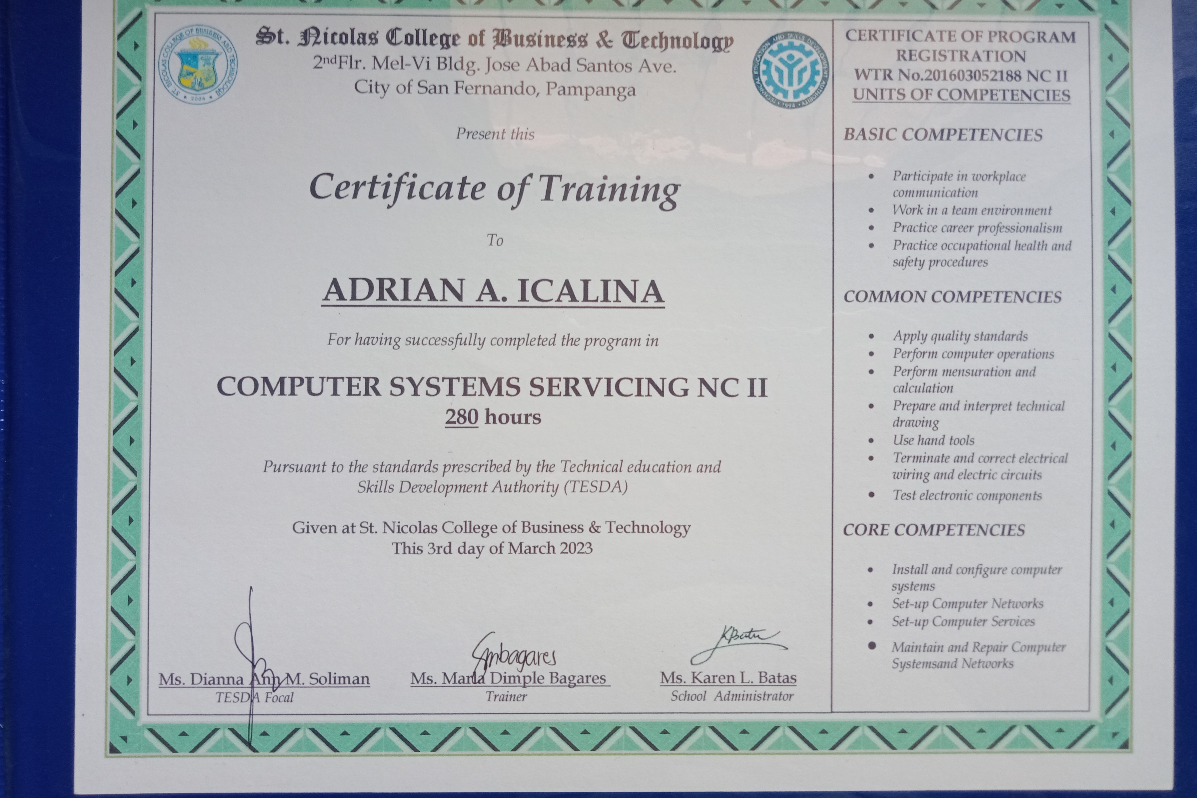 Computer Servicing Certificate